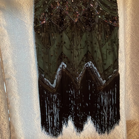 1920’s Gatsby/Mardi Gra Dress Dark Teal with Black Overlay - Picture 3 of 4